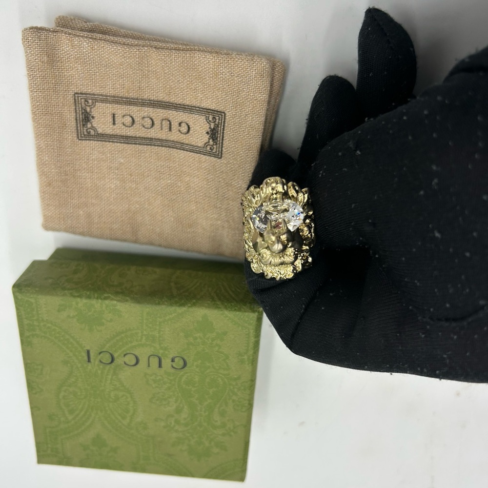 Gucci iconic lion head ring with crystal size 7.5 made in Italy - Picture 7 of 9